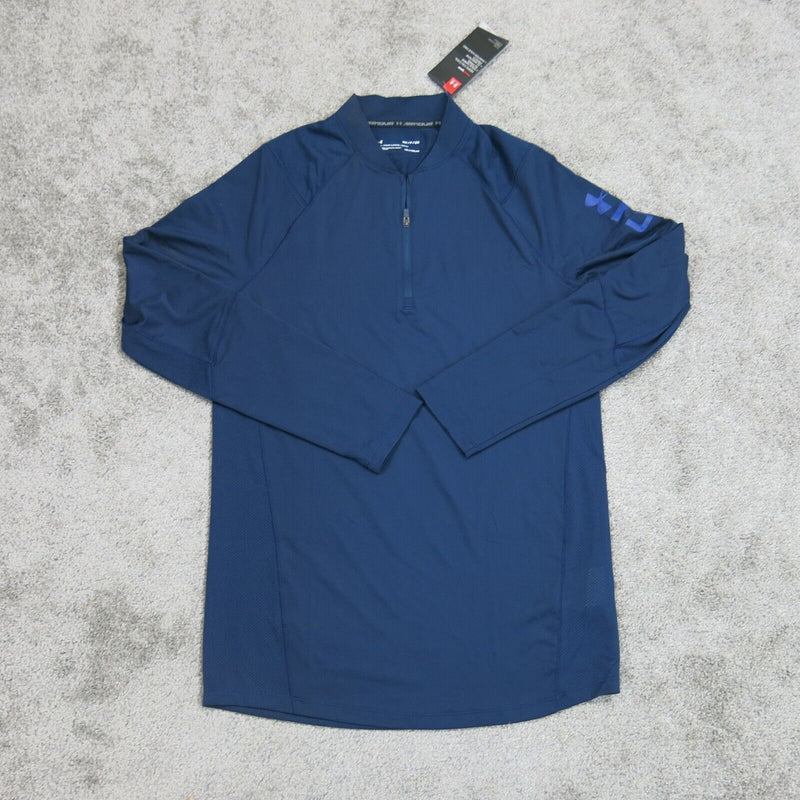 NWT Under Armour Mens 1/4 Zip Sweatshirt Fitted Heatgear Long Sleeve Blue Sz SM