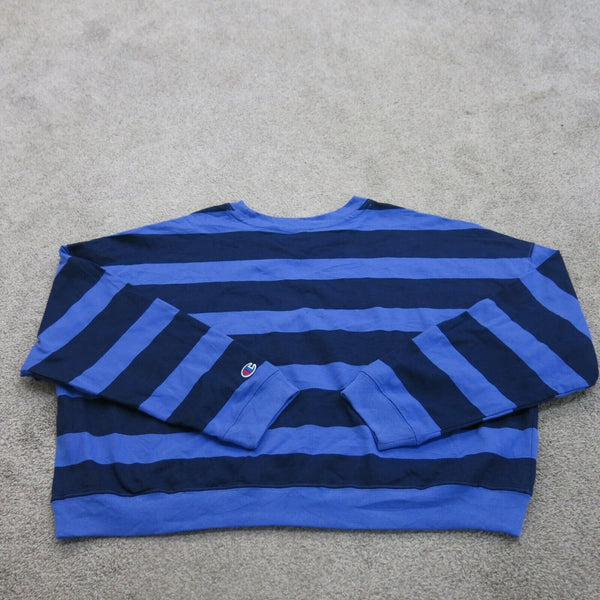 Champion Sweatshirts Women L Blue Black Long Sleeve Outdoor Striped Sweater Logo