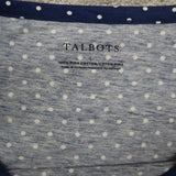 Talbots Womens Polka Dot Sweatshirt Boat Neck 100% Pima Cotton Blue/White Size L