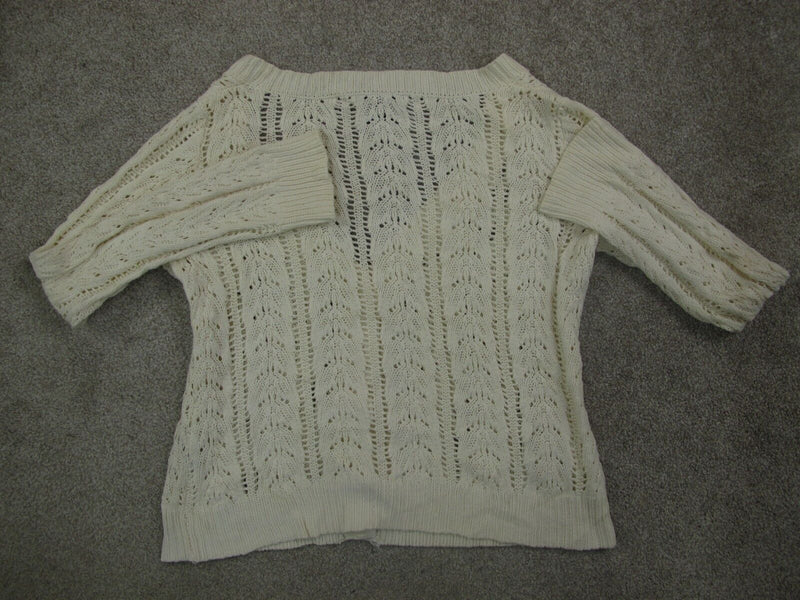 Nautica Womens Cardigan Sweater Front Button Long Sleeves Cream Size Medium