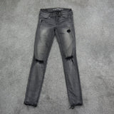 American Eagle Women Skinny Jeans Denim Stretch Distressed Low Rise Black Size 2