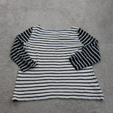 Loft Womens Striped Sweater Knitted Long Sleeve Round Neck  White Black Size M