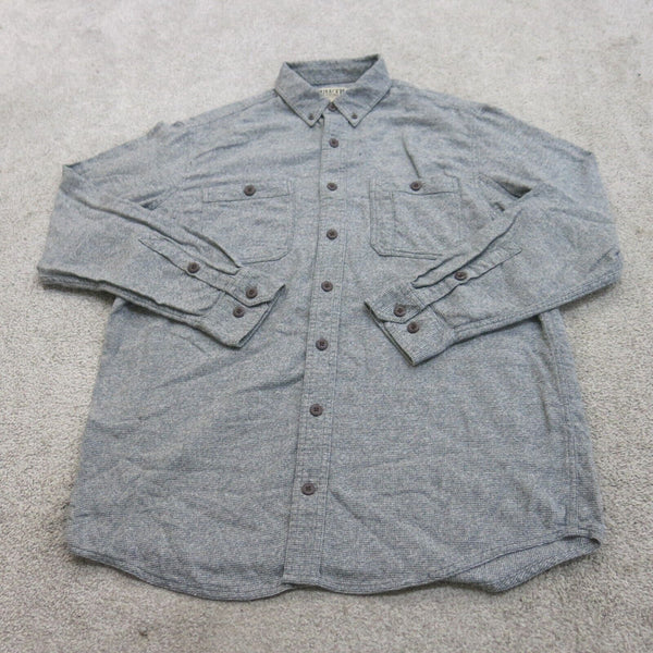 Duluth Trading Shirt Mens Large Tall Gray Knitted Button Down 100% Cotton Pocket