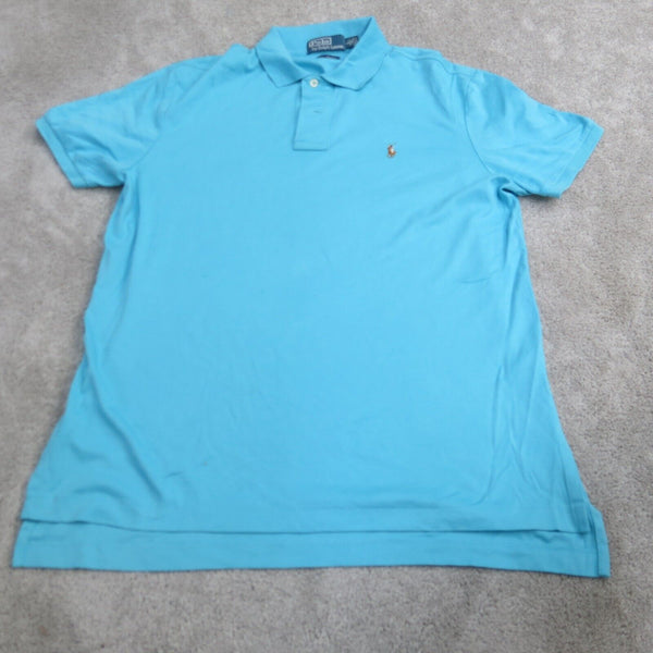 Ralph Lauren Shirt Mens Large Blue Golf Polo Pima Interlock Short Sleeve Logo