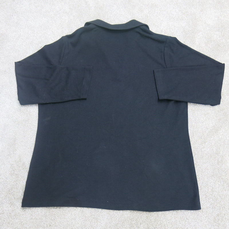 Lands End Mens Pullover Polo Shirt Long Sleeve Collar Button Black Size Medium