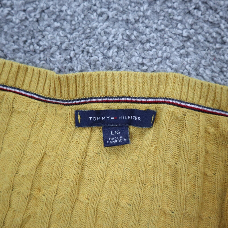 Tommy Hilfiger Womens Pullover Sweater Deep V Neck 100%Cotton Mustard Size Large