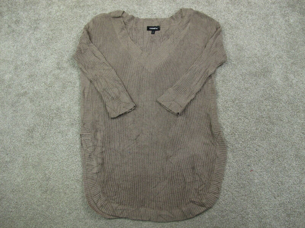 Express Women Pullover Sweater Knitted V Neck 3/4 Sleeves Clay Brown Size Medium