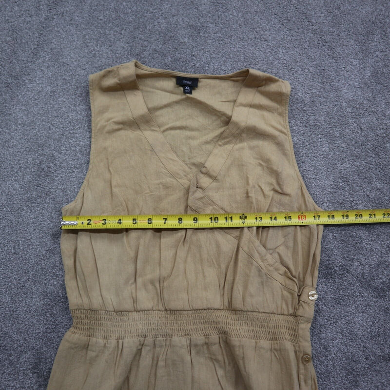Mossimo Womens Wrap Dress Sleeveless Waist Banded Side Button Detail Beige Sz XL