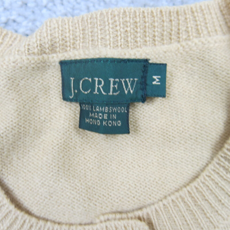 J. Crew Womens Cardigan Sweater Front Button 100% Lamb Wool Crew Neck Beige SZ M