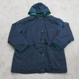 Talbots Mens Hooded Windbreaker Jacket Full Zip Up Pockets Navy Blue Size MP