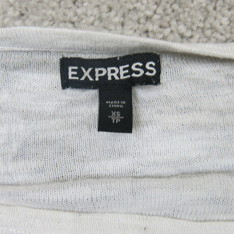 Express Womens Pullover Sweater 3/4 Sleeves Striped Gray White Size X Small