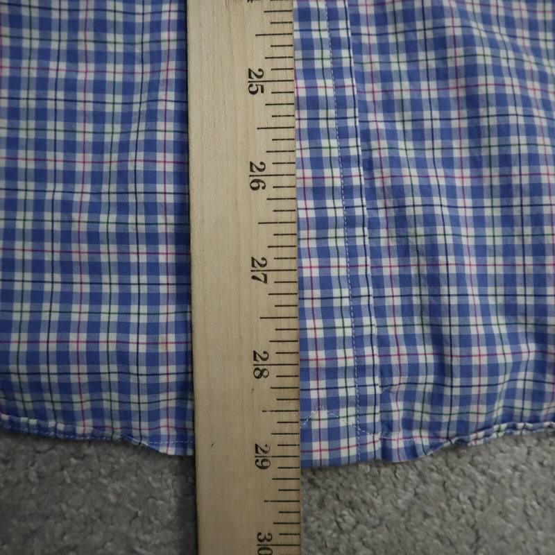 Ralph Lauren Mens Plaid Button Down Shirt Long Sleeve Logo Blue White Size Large