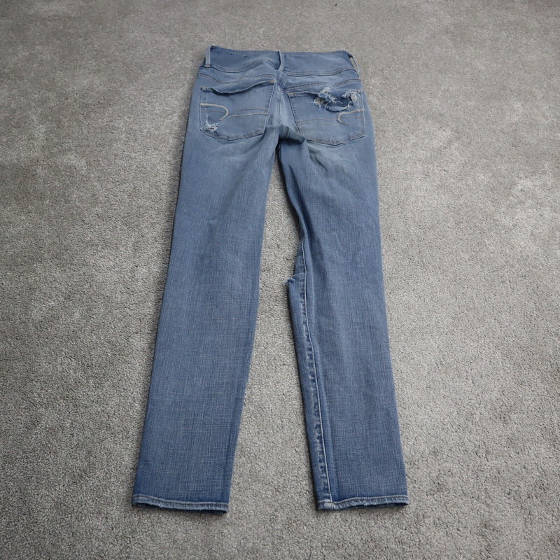 American Eagle Womens Jeans Skinny Leg Stretch Mid Rise Distressed Blue Size 2