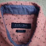 Zara Womens Button Up Shirt Short Sleeves Star Print Slim Fit Pink Size Small
