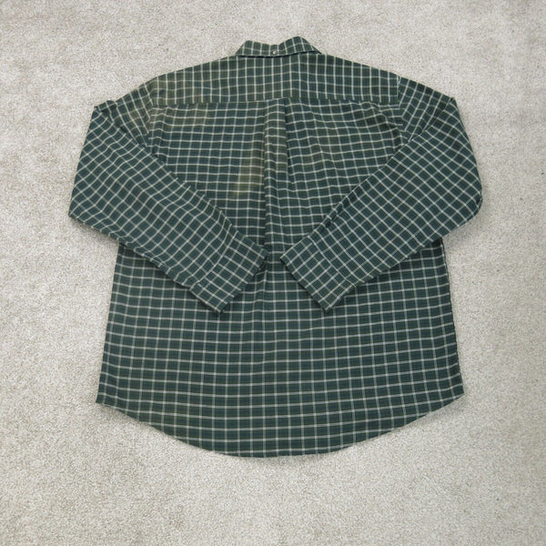 St Johns Bay Shirt Mens Large Green Cotton Long Sleeve Check Button Up Casual