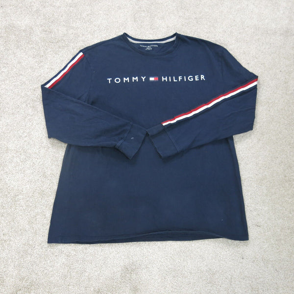 Tommy Hilfiger Shirt Mens X Large Blue Long Sleeve Spell Out Crew Neck Tee