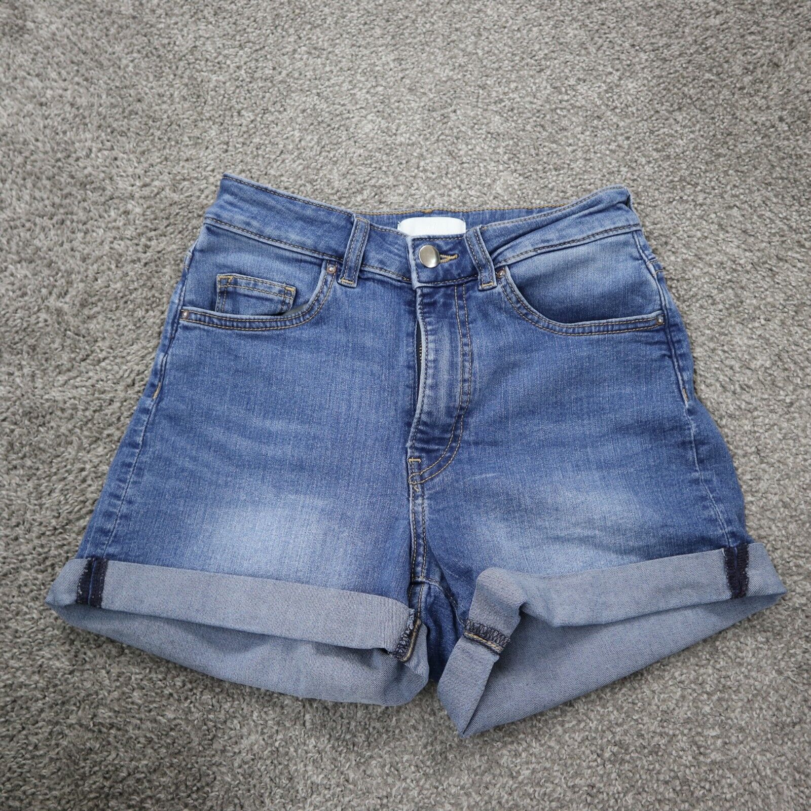 American Eagle Women Denim Jeans Shorts Roll Hem Mid Rise Pockets Blue –  Goodfair