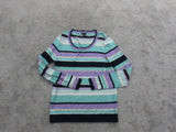 Talbots Womens Pullover Sweater Knitted Striped Long Sleeves Blue White Size MP
