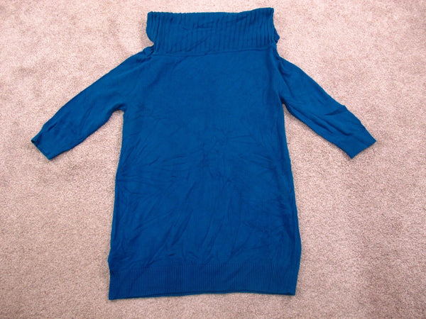 Express Womens Pullover Knitted Sweater Half Sleeves Turtle Neck Blue Size S/P