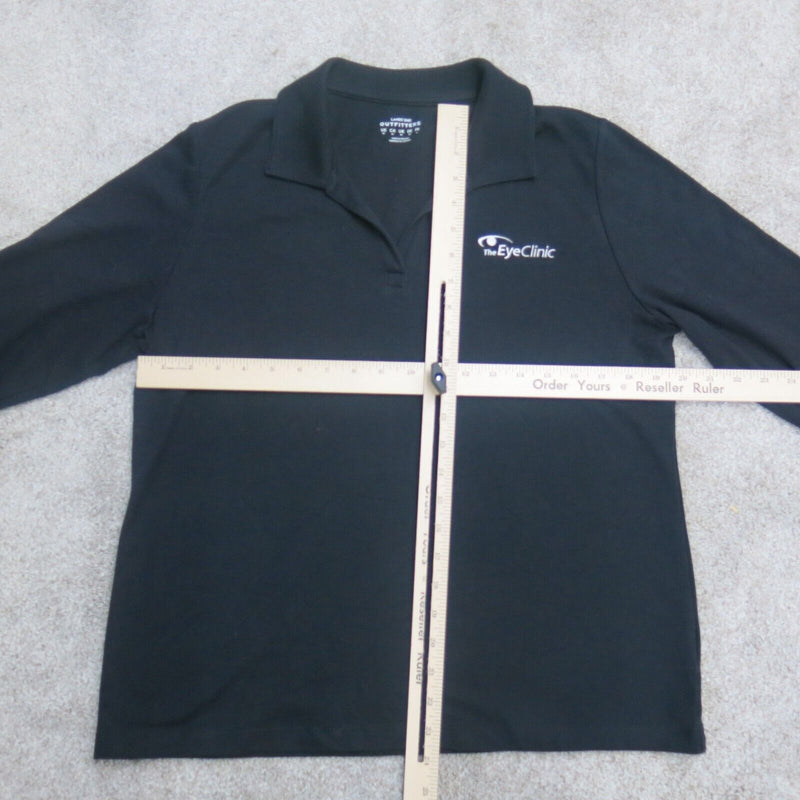 Lands End Mens Pullover Polo Shirt Long Sleeve Collar Button Black Size Medium