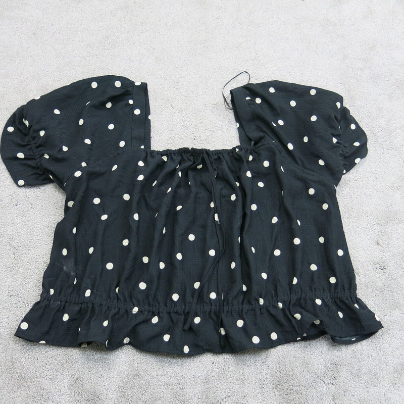 Vintage Womens Polka Dot Puff Sleeve Crop Top Square Neck Black Size Length 15.5