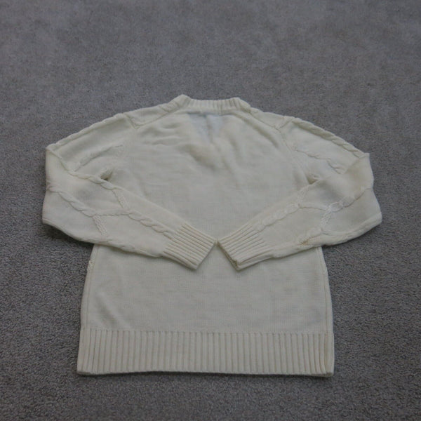 Lacoste Sweater Womens 35 Cream Long Sleeve V Neck Pullover Sweatshirts Logo