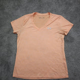 Under Armour Women Heatgear Fitted T-Shirt Top V Neck Short Sleeve Pink SZ M