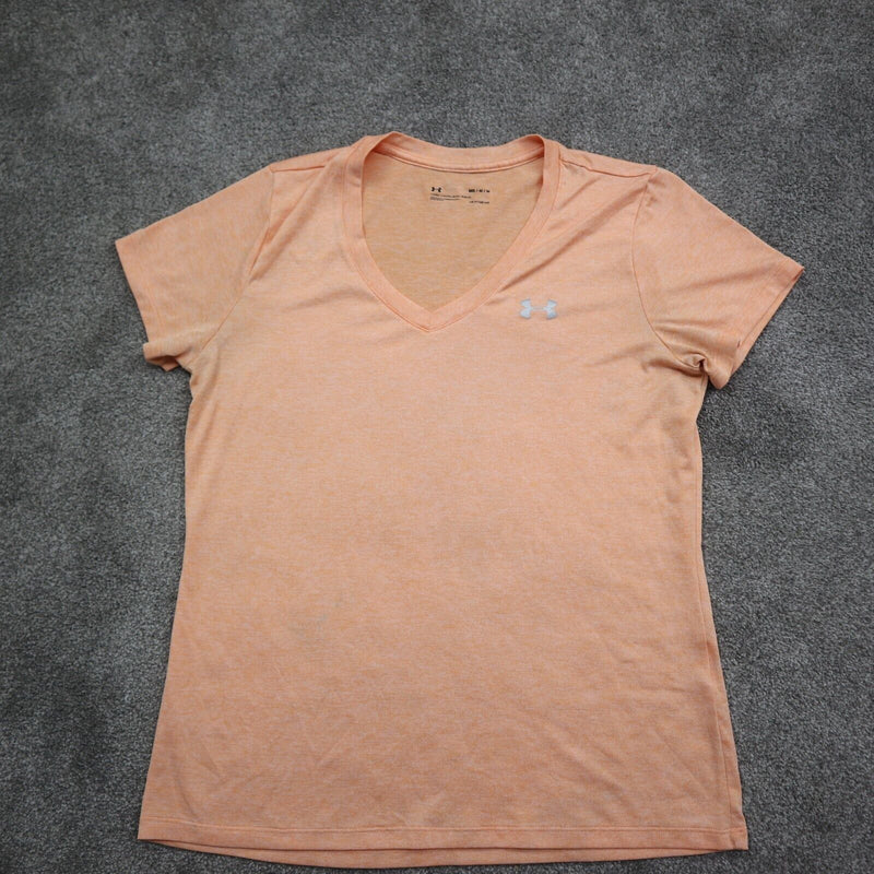 Under Armour Women Heatgear Fitted T-Shirt Top V Neck Short Sleeve Pink SZ M