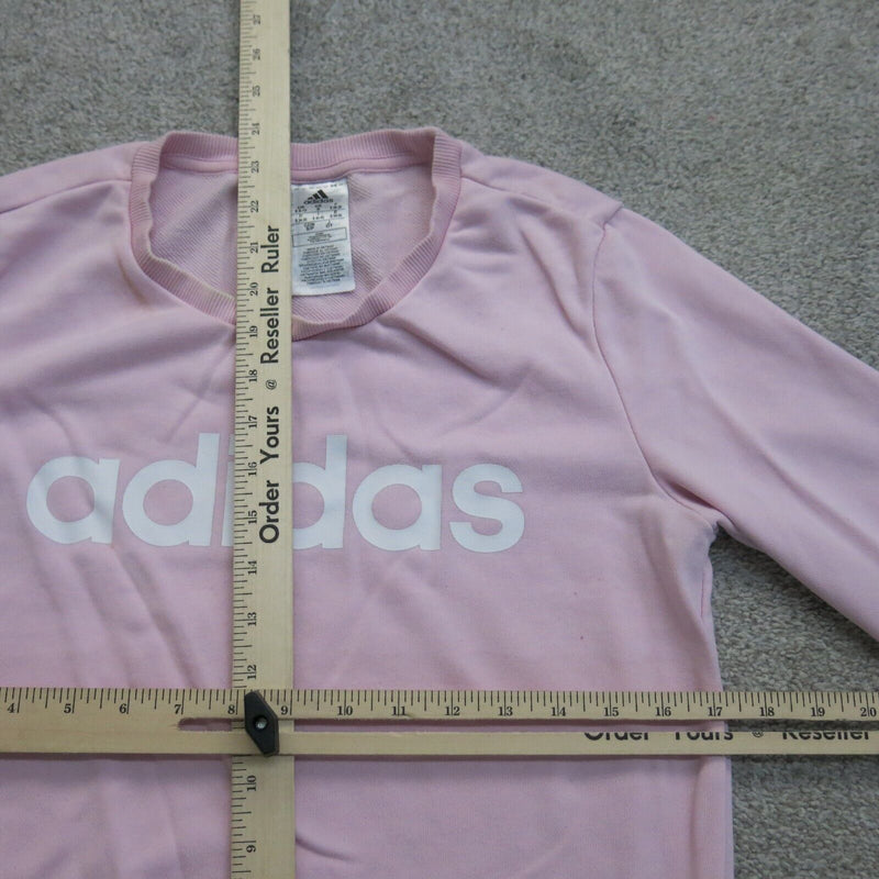Adidas Womens Pullover Sweater Knitted Long Sleeve Crew Neck Logo Pink SZ Small