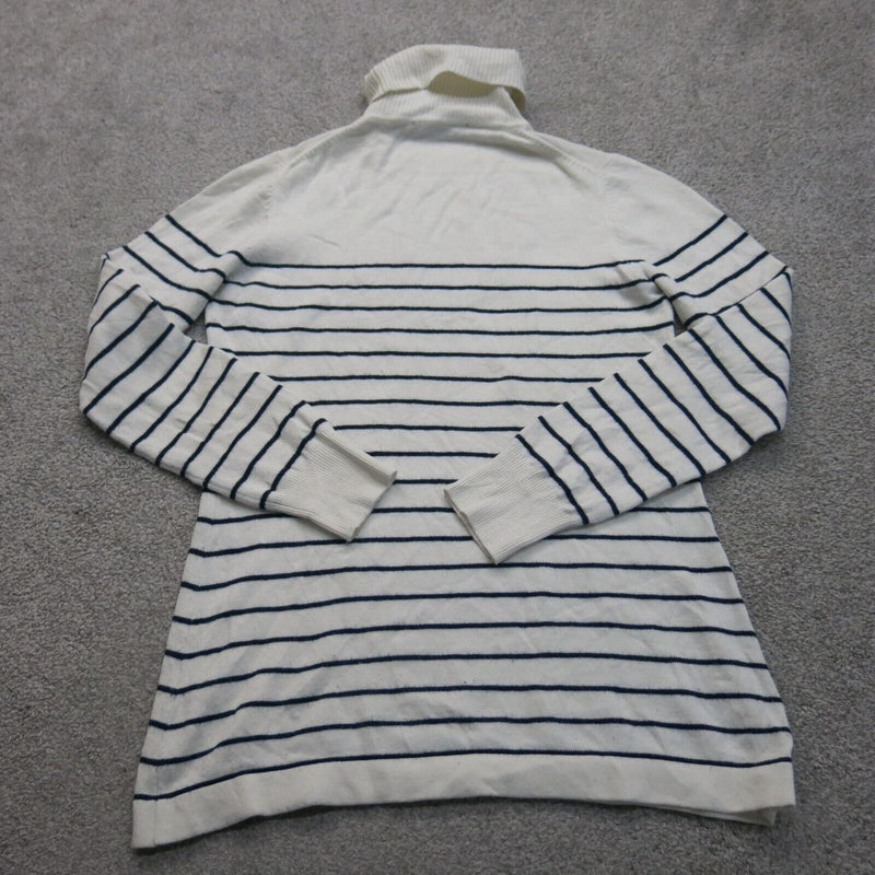 French Connection Women Striped Sweater Knitted Long Sleeve Mock Neck White SZ L