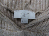 Loft Womens Hoodie Sweater Knitted Long Sleeves Side Slit Beige Size Medium