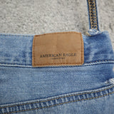 American Eagle Women Skinny Leg Jeans High Rise Flat Front Distressed Blue SZ 8