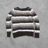 ST Johns Bay Womens Pullover Henley Sweater Striped Brown White Size Large