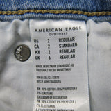 American Eagle Women Jegging Jeans Distressed Super Stretch Mid Rise Blue 2 Reg