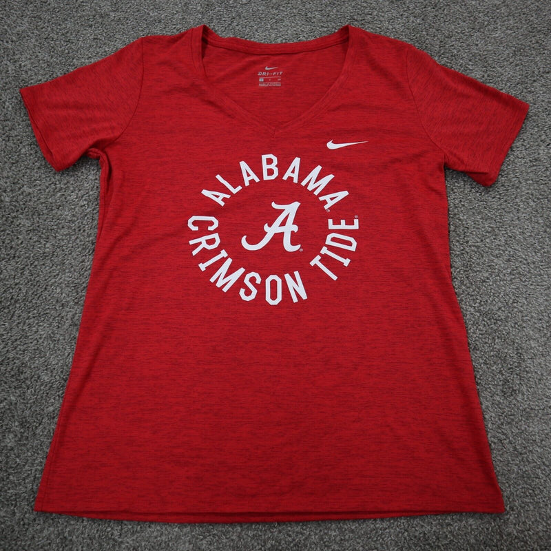 Nike Womens Alabama Tide Crimson V-Neck T Shirt Short Sleeves DRI FIT Red Size S