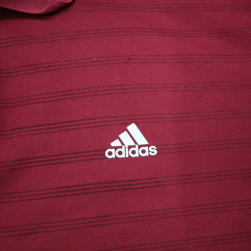 Adidas Men Polo Shirt Workout Short Sleeve Collar Button Stripe Burgundy Size XL