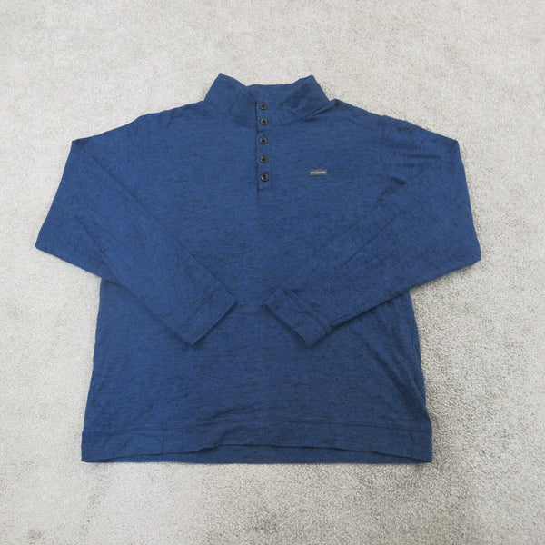Columbia Sweatshirt Mens Large Blue 1/4 Button Sweater Long Sleeve Outdoor Logo