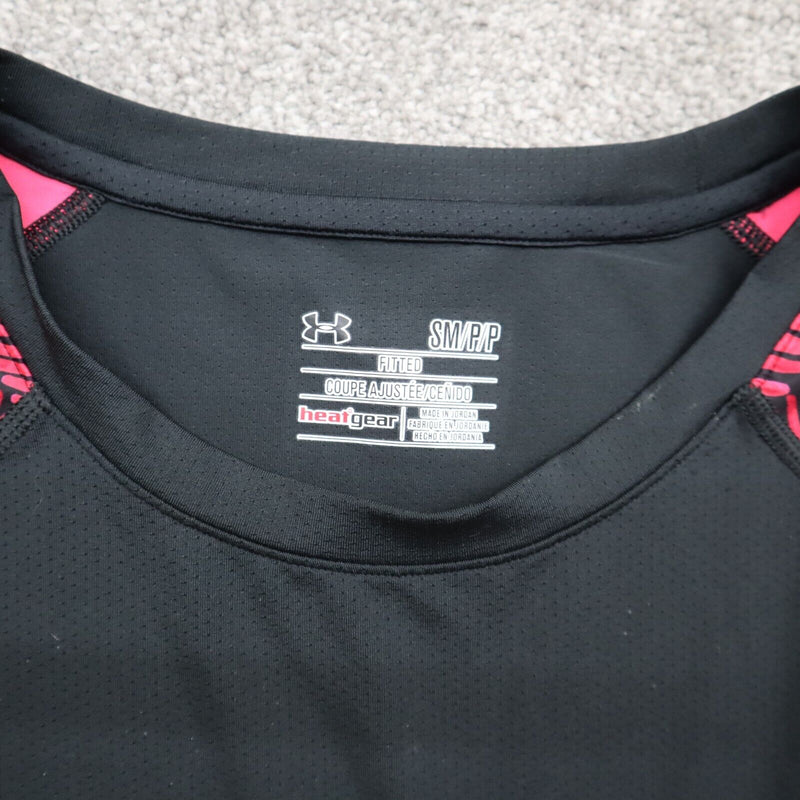 Under Armour Womens Round Neck T Shirt Fitted Heatgear Black Pink Size Small