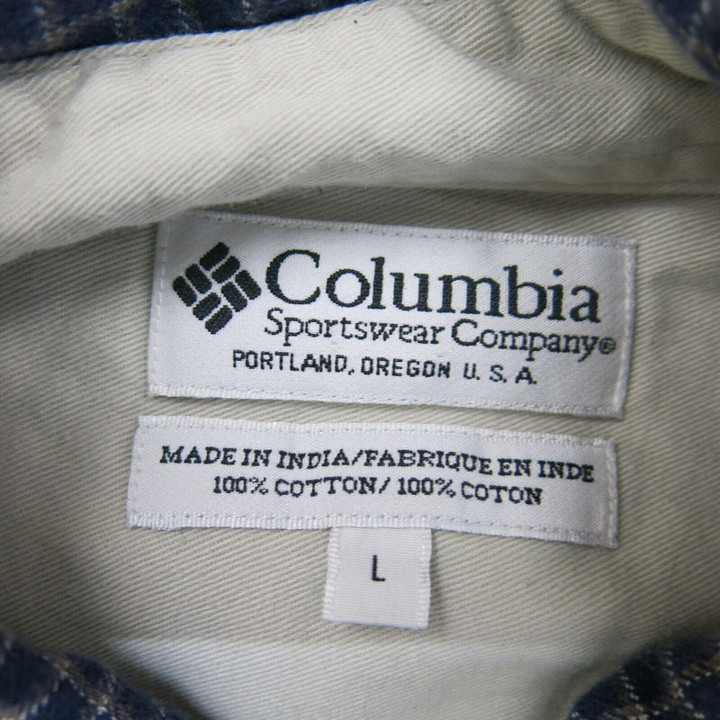 Columbia Men Check Button Down Shirt Long Sleeves 100% Cotton Blue Size Large