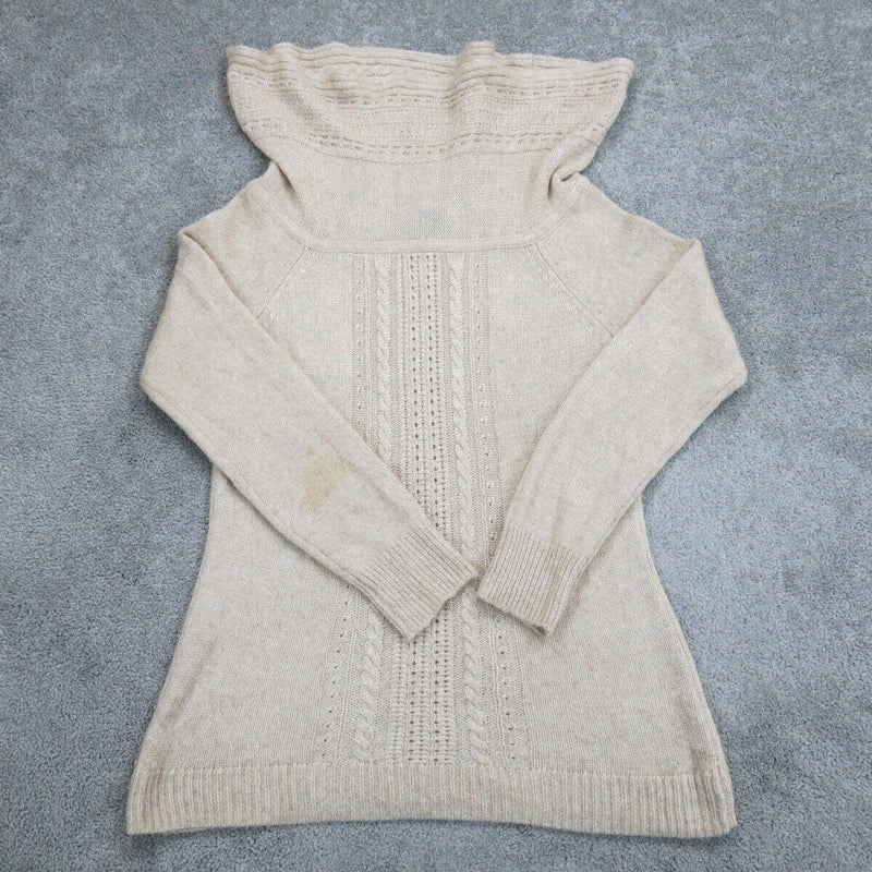 White House Black Market Womens Cowl Neck Pullover Knitted Sweater Tan Size M