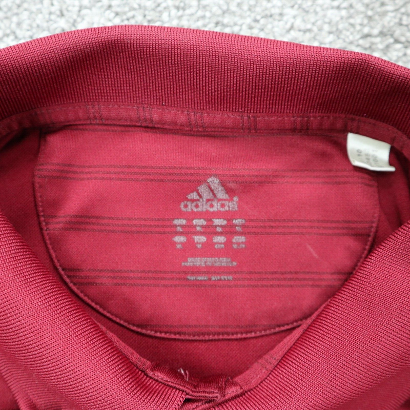Adidas Men Polo Shirt Workout Short Sleeve Collar Button Stripe Burgundy Size XL