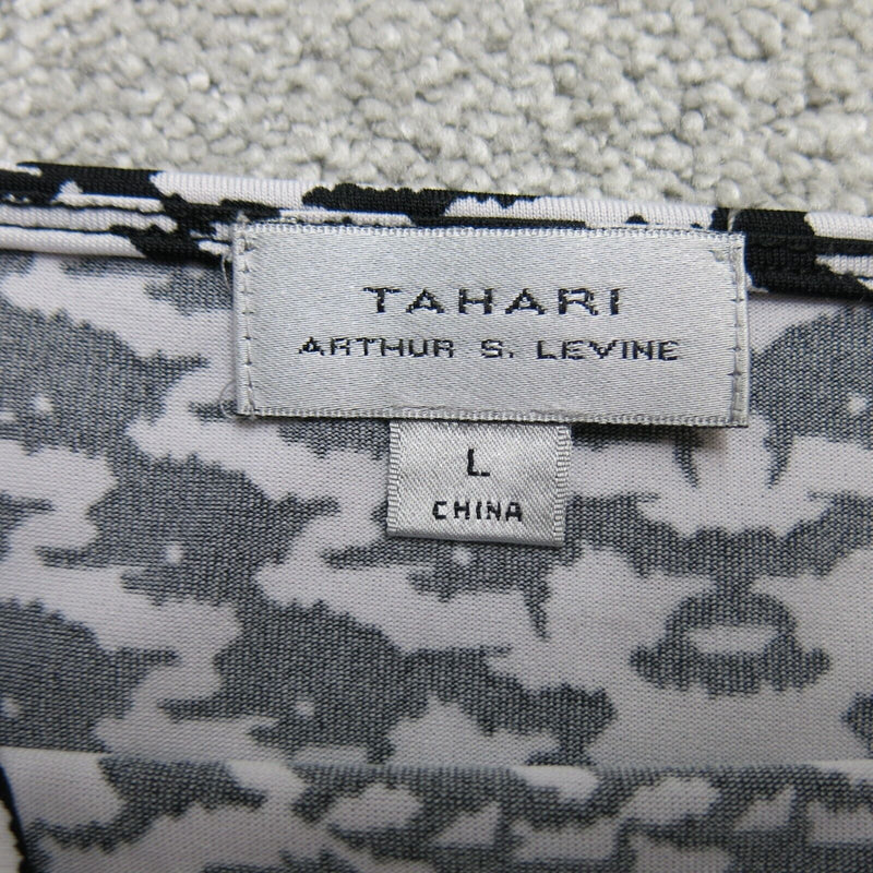 Tahari Womens Geometric Tank Tee Top Sleeveless Round Neck White Black SZ Large