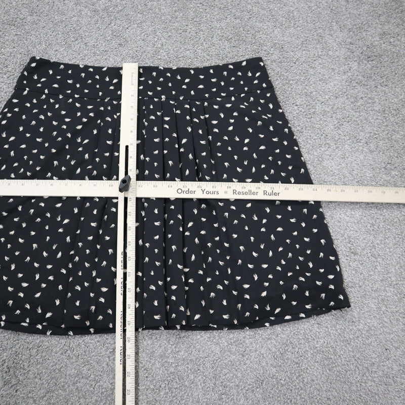 ANN Taylor Loft Women Pleated Mini Skirt Elastic Waist Floral Print Black SZ 14
