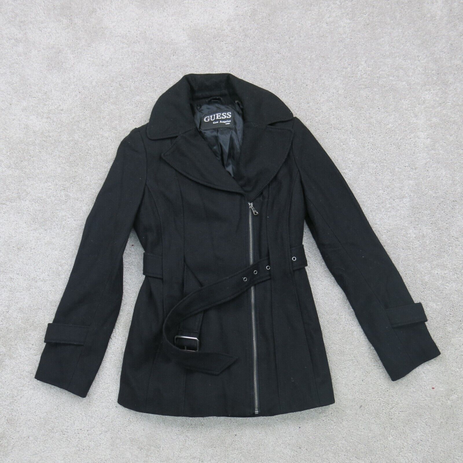 Guess Pleated Wool Blend Flared Coat on SALE