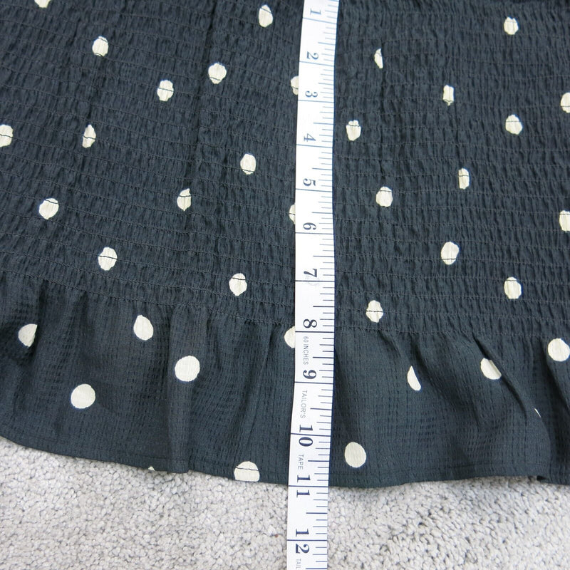Vintage Womens Polka Dot Puff Sleeve Crop Top Square Neck Black Size Length 15.5