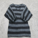 Calvin Klein Womens Striped Pullover Sweater Long Sleeve V-Neck Black Gray SZ XL