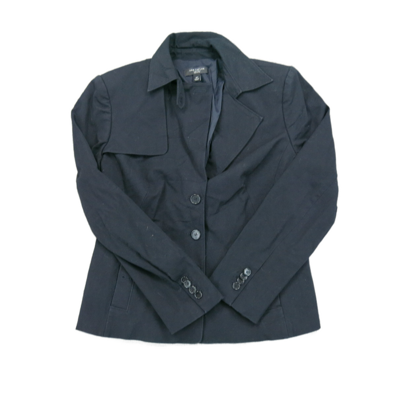 Ann Taylor Womens Blazer Coat Long Sleeves Single Breasted Pockets Black Size 8P