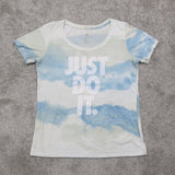 The Nike Tee Women Just Do It T Shirt Short Sleeves Round Neck Blue White SZ S/P