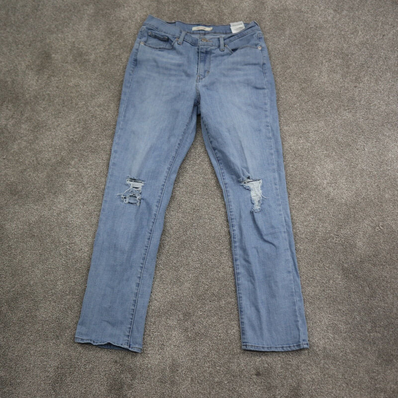 Levis Women Classic Straight Leg Jeans Distressed Denim Pockets Mid Rise Blue 6