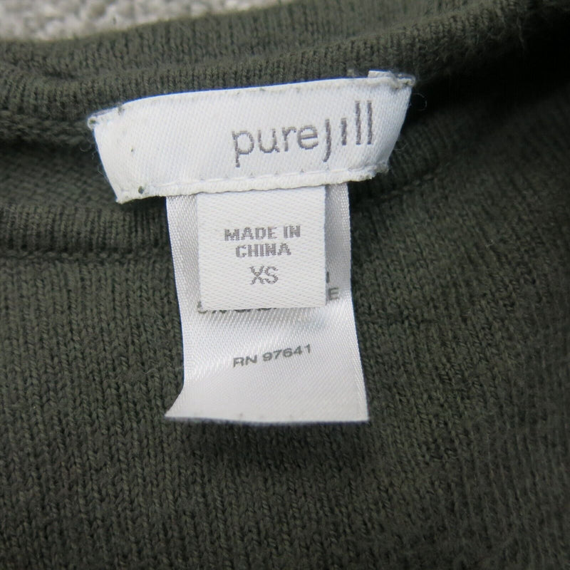Pure Jill Mens Sweater Crew Neck 3/4 Sleeves Kangaroo Pockets Olive Green SZ XS